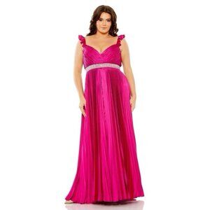 Mac Duggal Size 16 Magenta 77004 Pleated Satin Rhinestone Accents Gown Dress New
